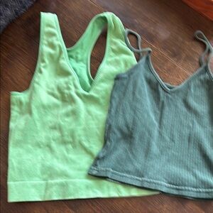 Green Ribbed Crop Tank Tops